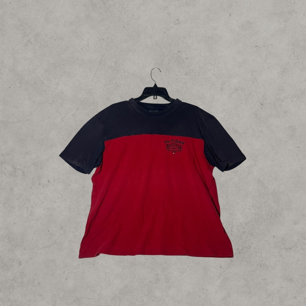 Tommy Hilfiger Mens Colorblock Crest Logo T-Shirt Navy Red Short Sleeve XL